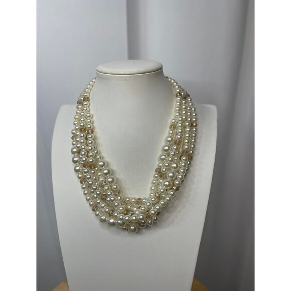 Multi strand faux pearl necklace with faceted beads classic classy preppy - Picture 11 of 15